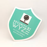 Indoor Wyze Cam/Sense Security Camera Badge/Shield sticker (official! Note: Reverse print, sticks INSIDE windows!)