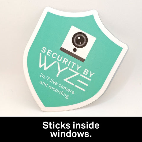 Indoor Wyze Cam/Sense Security Camera Badge/Shield sticker (official! Note: Reverse print, sticks INSIDE windows!)