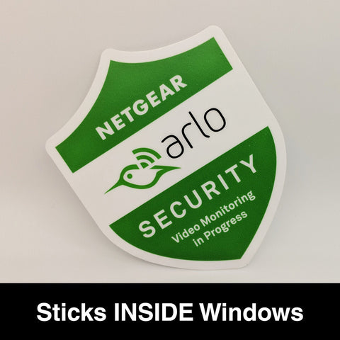 Indoor/Window Netgear Arlo Security Camera Badge/Shield sticker (replacement, additional - reverse print, sticks INSIDE windows!)